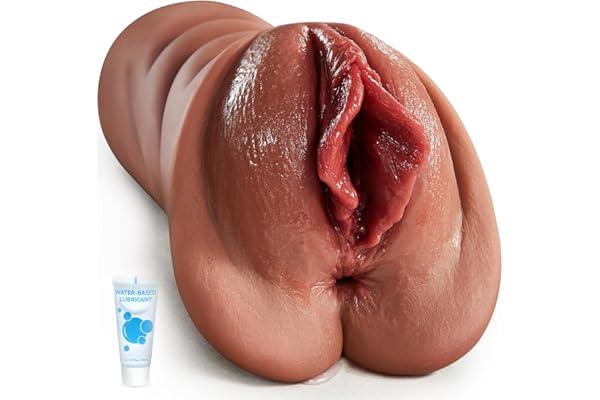 Realistic Masturbator Pocket Pussy Silicone Masturbating Sex Toy with 5D Clitoris Double Channel Masturbator Large for Men 2 in 1 Sex Toy for Men Solo (Brown)